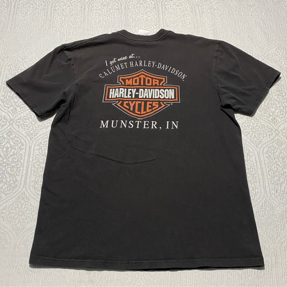 Harley Davidson Munster IN Calumet T-Shirt Mens L Black Graphic Biker Tee
